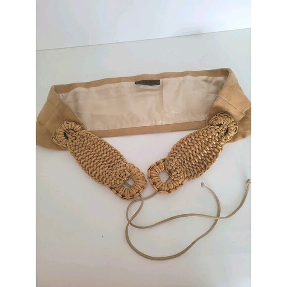Loewe Accessories - Loewe Vintage Reindeer Leather Silk Belt Braided Wide Tie Size 40 Fit 36 Tan Bei